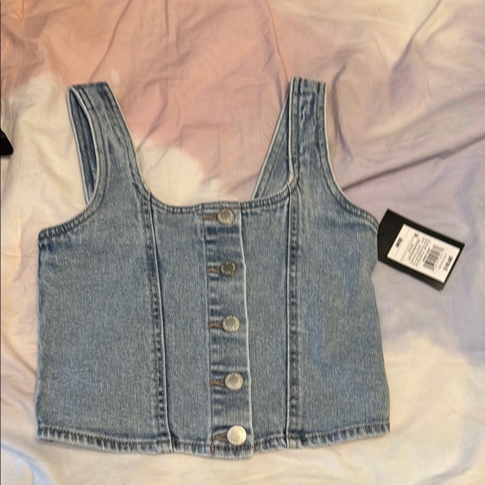 Denim Button-Up Crop Top